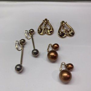 Lot Of 3 Vintage - Modern Earrings Clip On All Signed - Marvella, Monet, Bergere